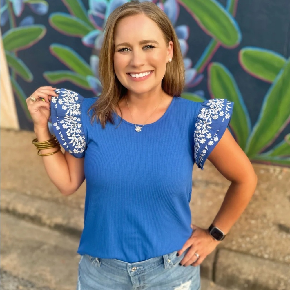 Blue Floral Sleeve Women's Top